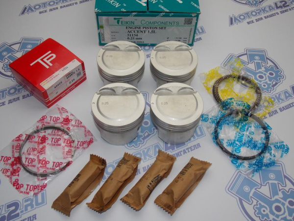 Поршни + кольца к-кт 4шт ремонт +0,25 HYUNDAI G4EC