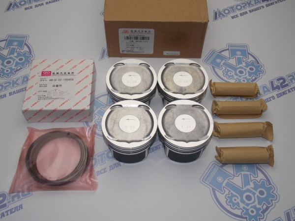 Поршни + кольца 4шт ремонт +0,25 Chery Tiggo 1.8 без стопоров